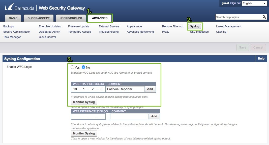 Barracuda Web Security Gateway Syslog Configuration