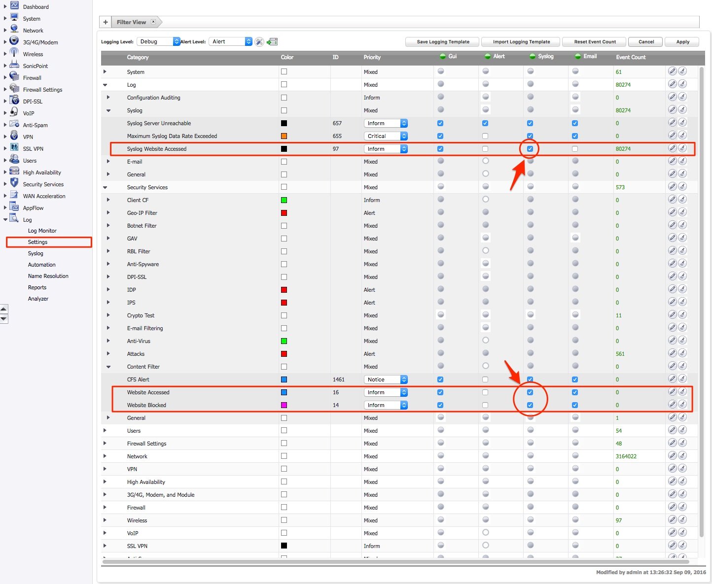 Logging internet usage and website activity in SonicWall SonicOS 6.2