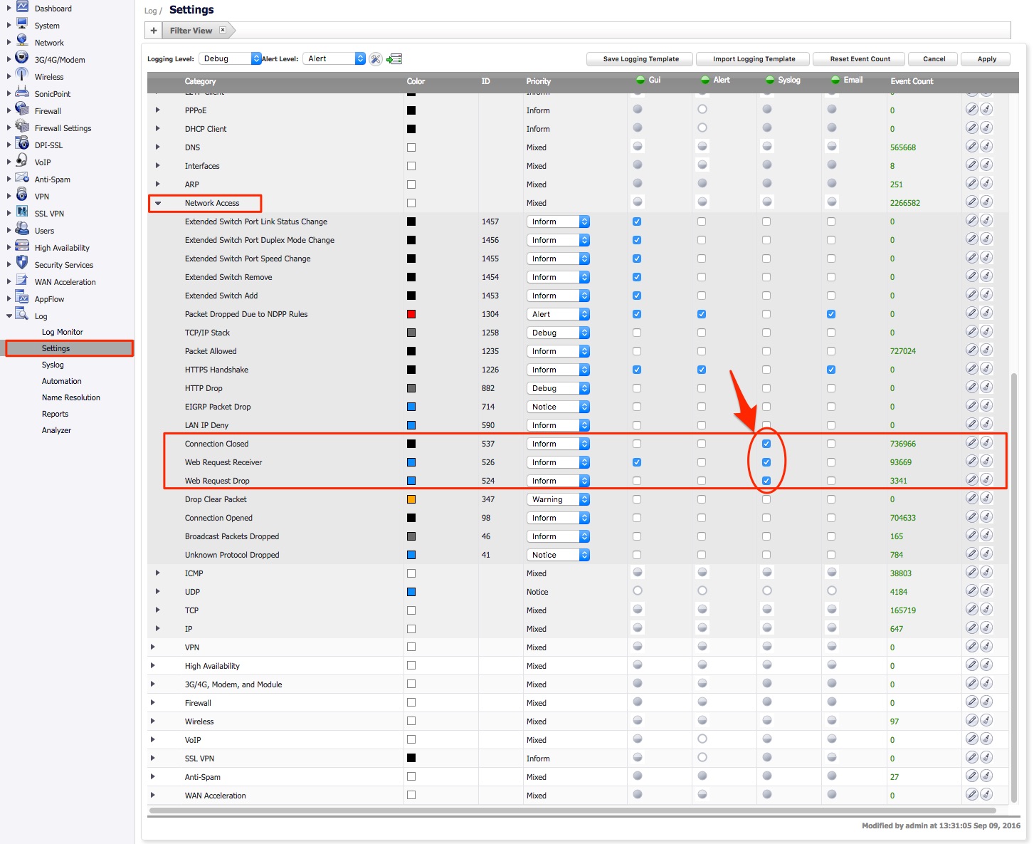 Logging network activity in SonicWall SonicOS 6.2