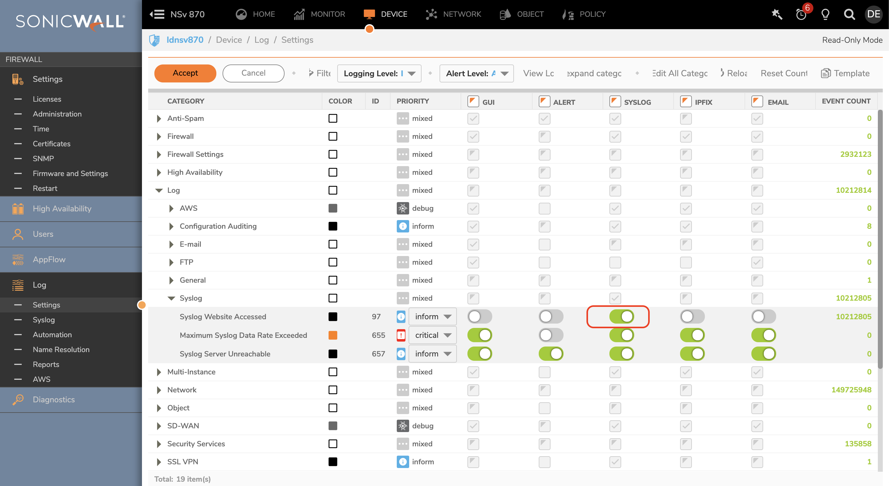 Logging internet usage and website activity in SonicWall SonicOS 7.0