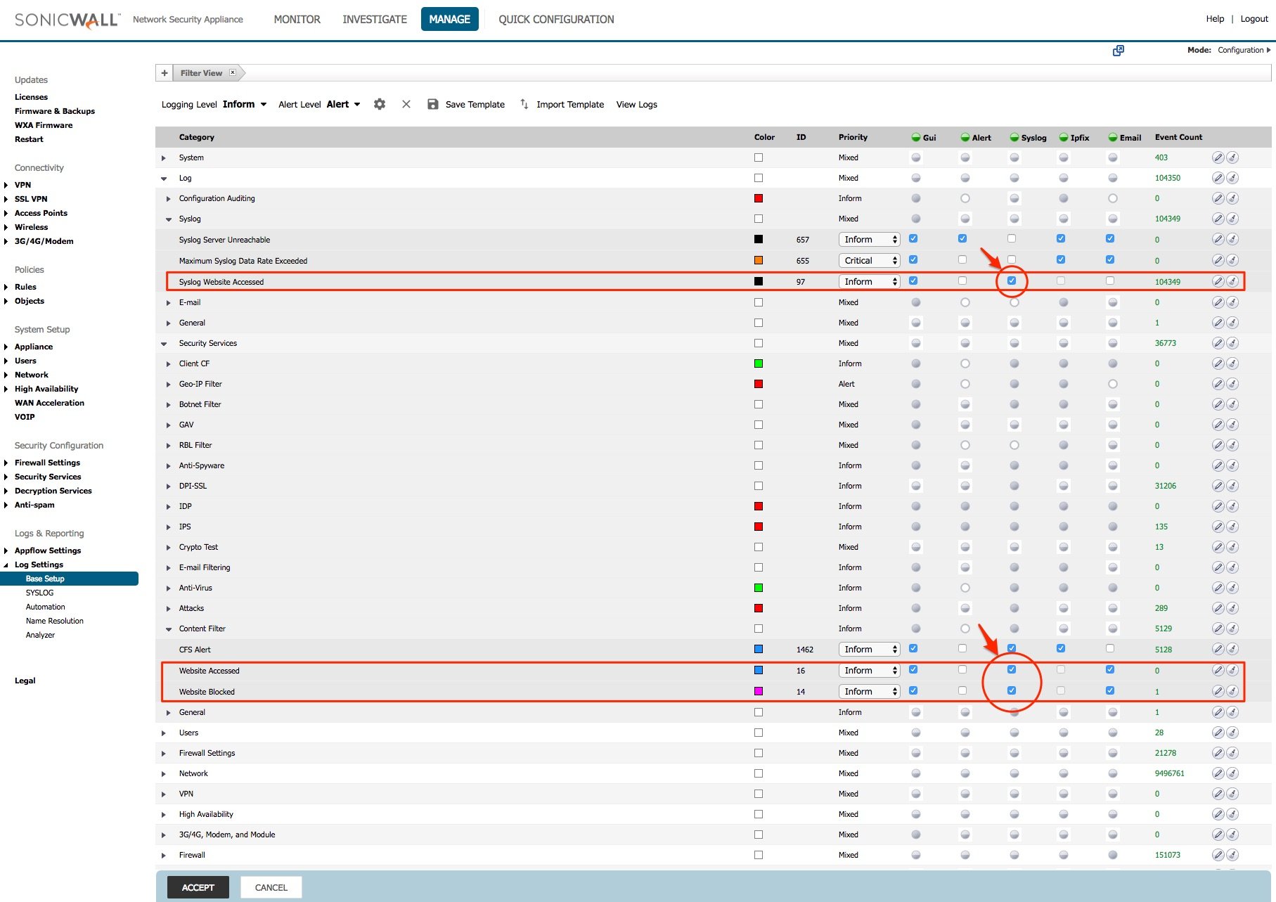 Logging internet usage and website activity in SonicWall SonicOS 6.5